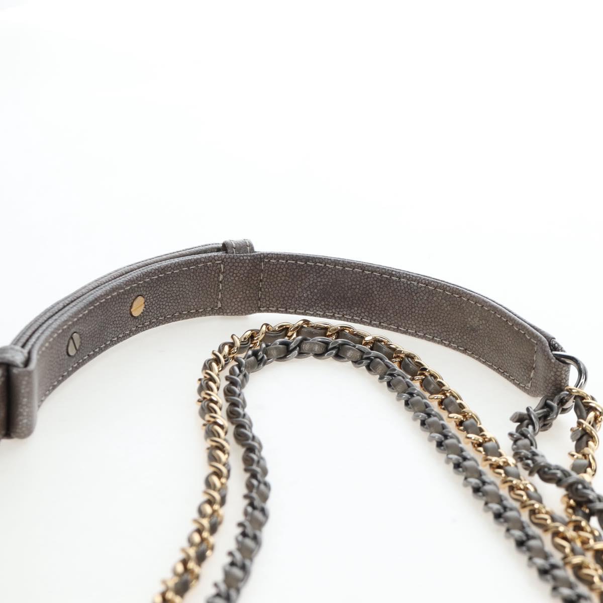 CHANEL Chain Gabriel De V Stitch Shoulder Bag Caviar Skin Gray CC Auth 203252V