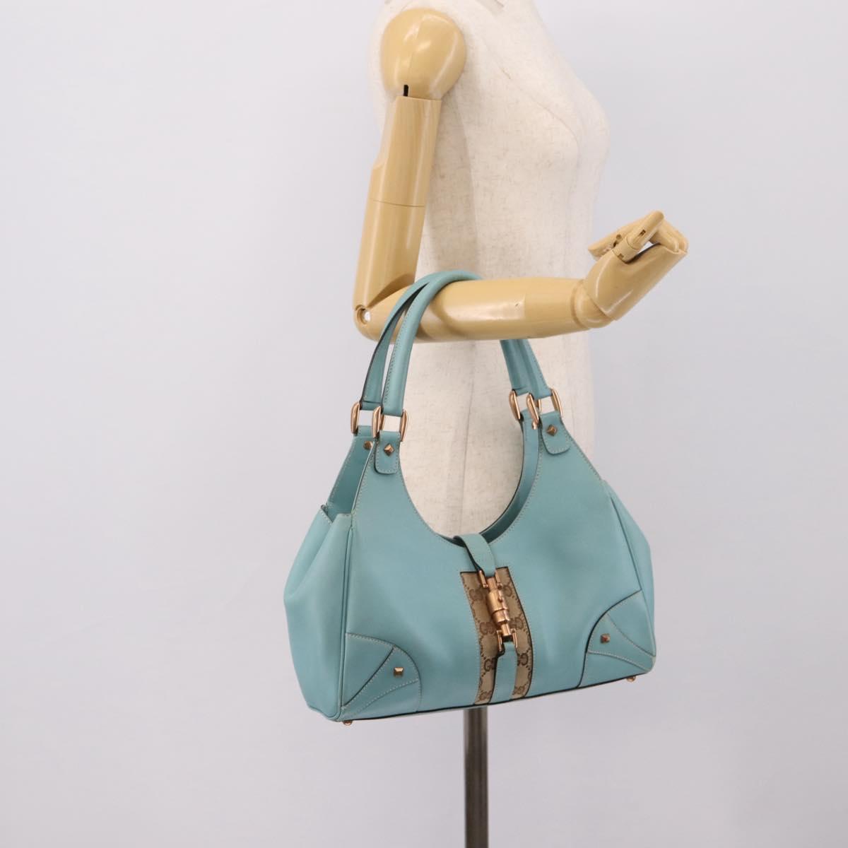GUCCI New Jackie Hand Bag Leather Light Blue Gold 124407 Auth 203254V