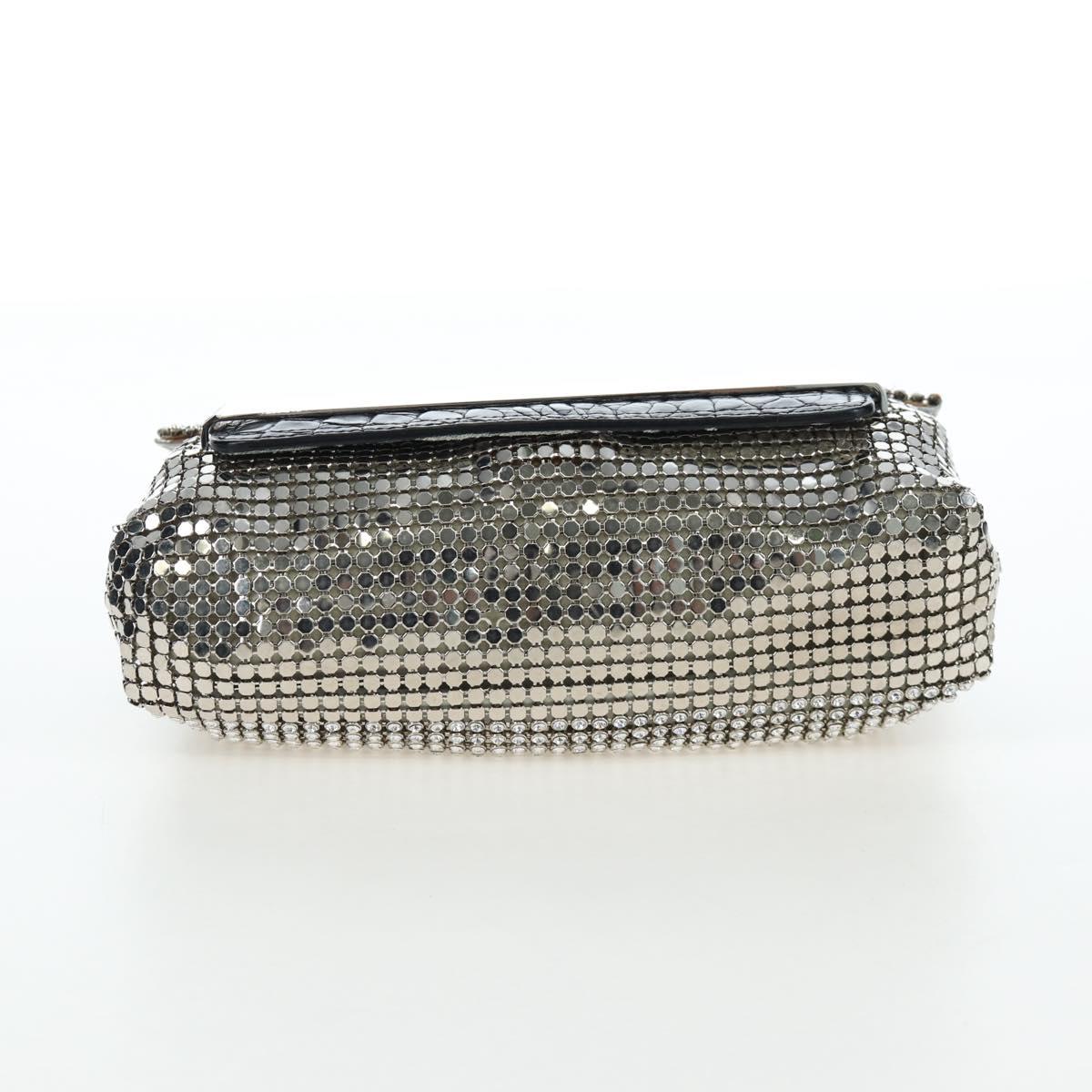 Jimmy Choo Chain Shoulder Bag Leather Sequins Silver Auth 203255M