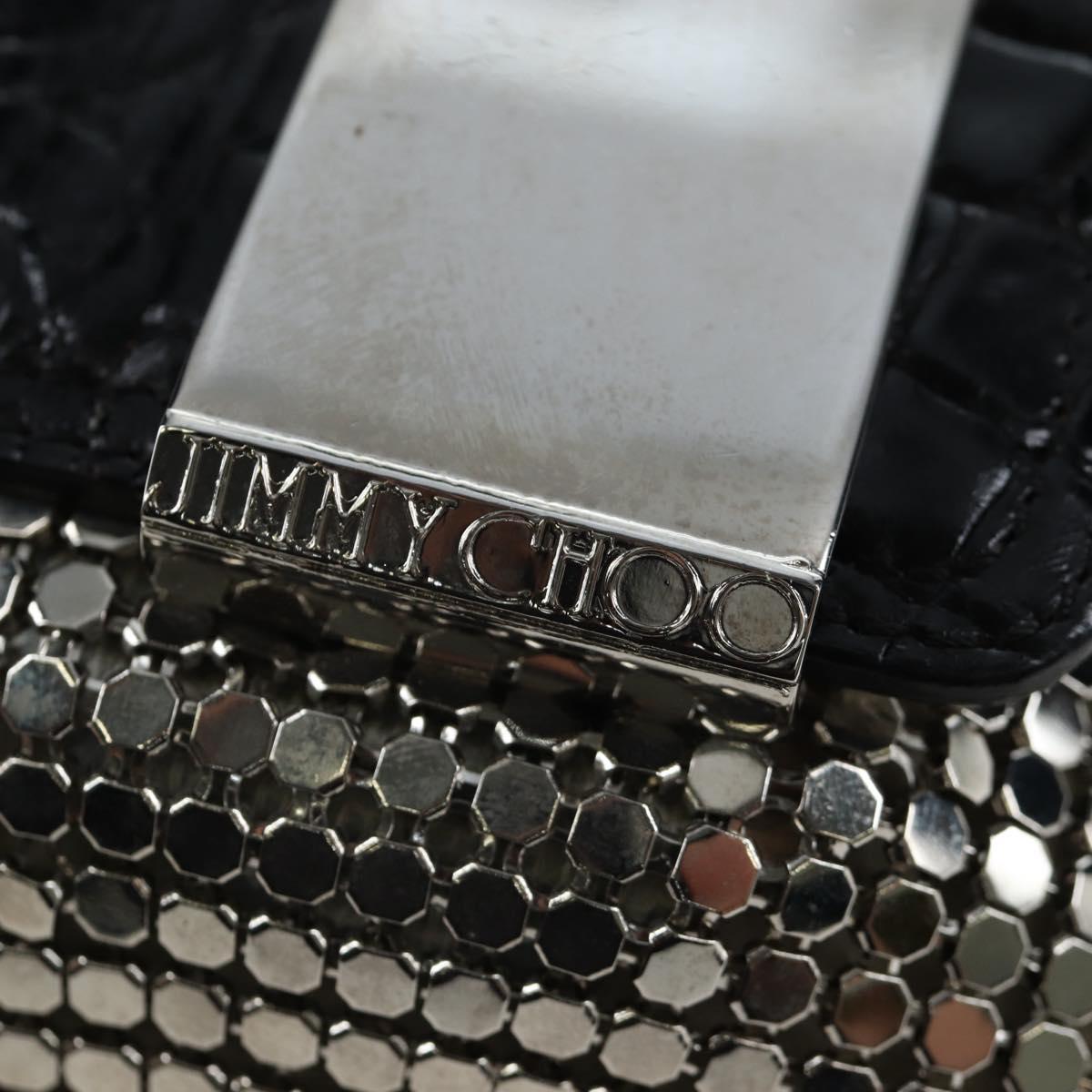 Jimmy Choo Chain Shoulder Bag Leather Sequins Silver Auth 203255M