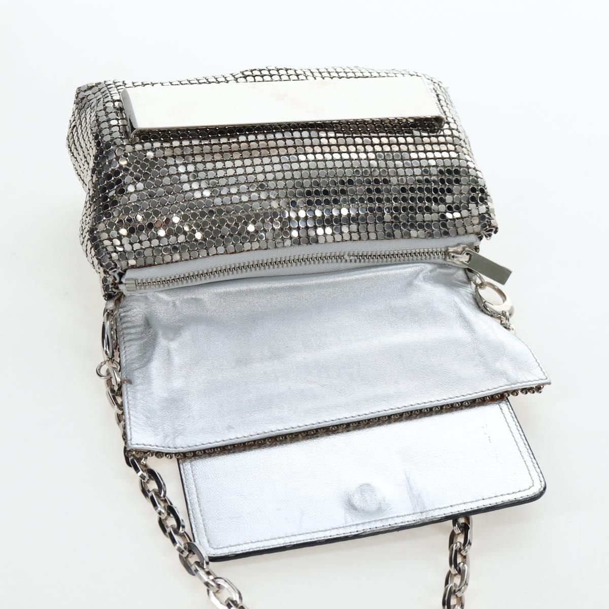 Jimmy Choo Chain Shoulder Bag Leather Sequins Silver Auth 203255M