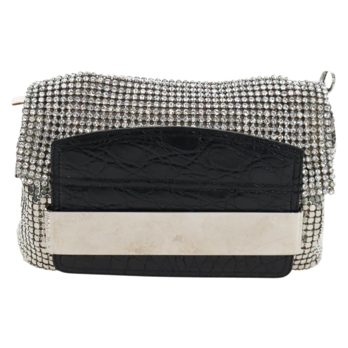 Jimmy Choo Chain Shoulder Bag Leather Sequins Silver Auth 203255M