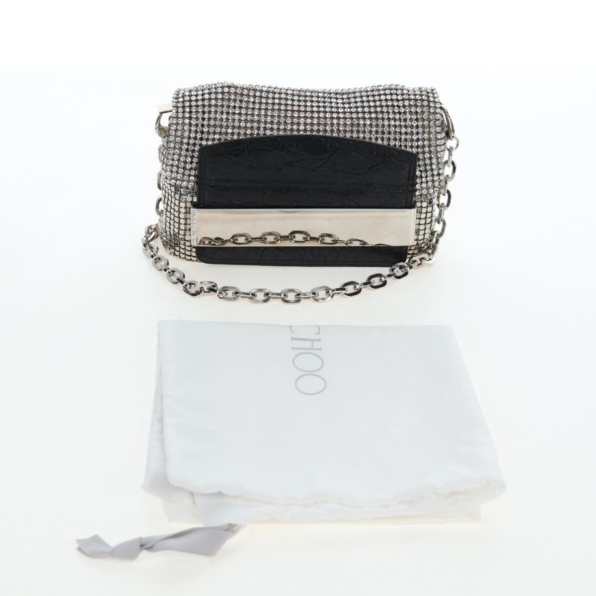 Jimmy Choo Chain Shoulder Bag Leather Sequins Silver Auth 203255M