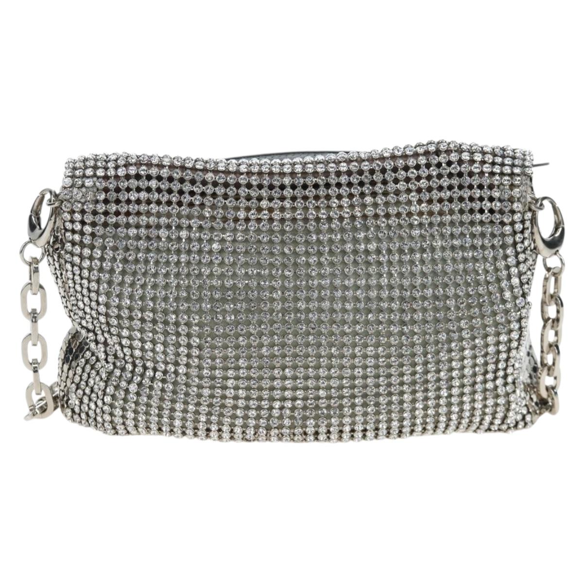 Jimmy Choo Chain Shoulder Bag Leather Sequins Silver Auth 203255M