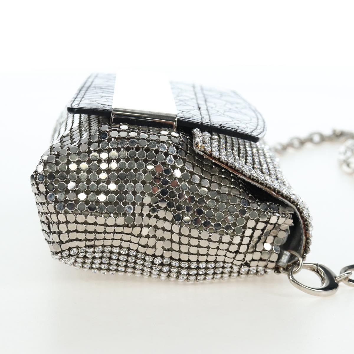 Jimmy Choo Chain Shoulder Bag Leather Sequins Silver Auth 203255M