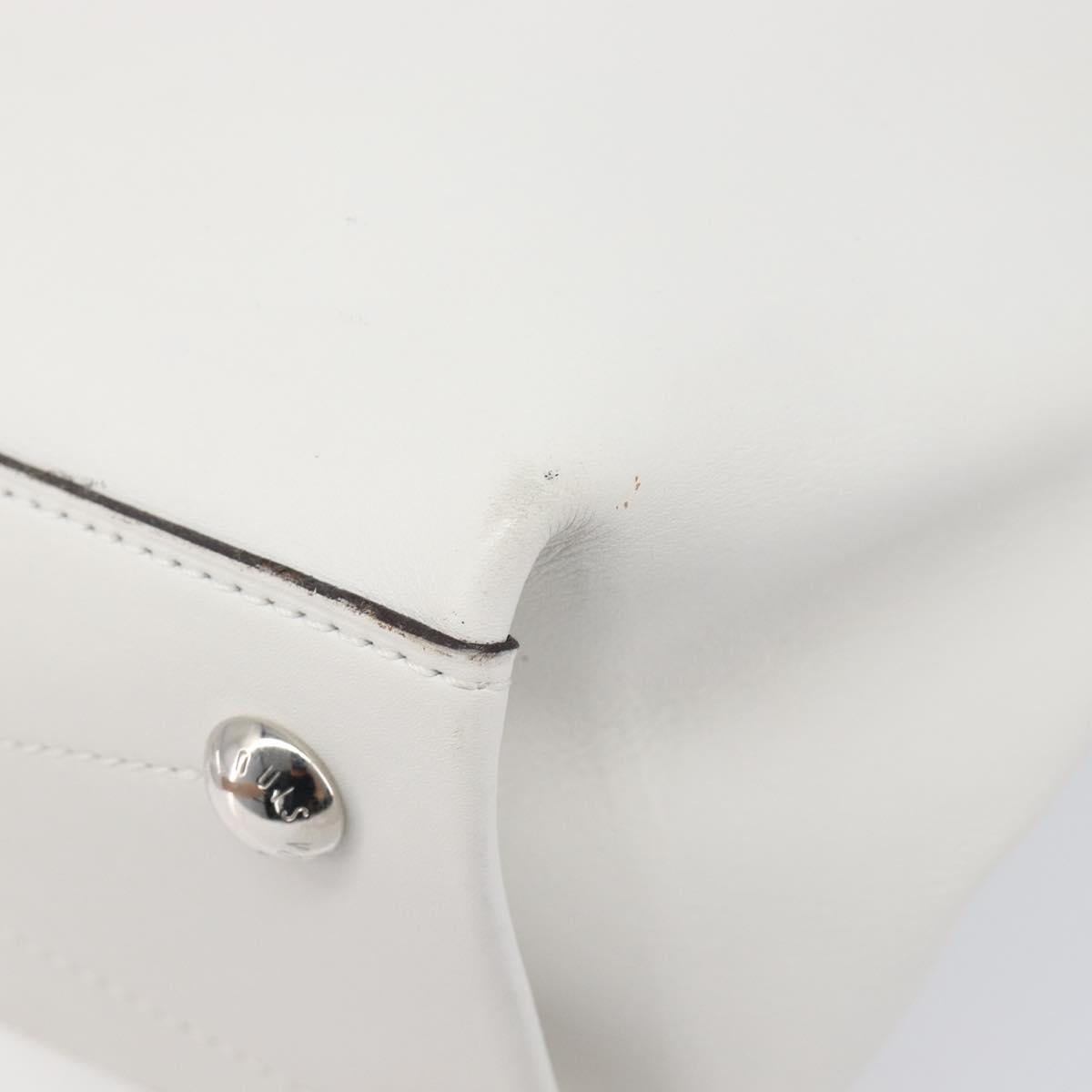 LOUIS VUITTON V Baguette GM Shoulder Bag Leather White Silver LV Auth 203256