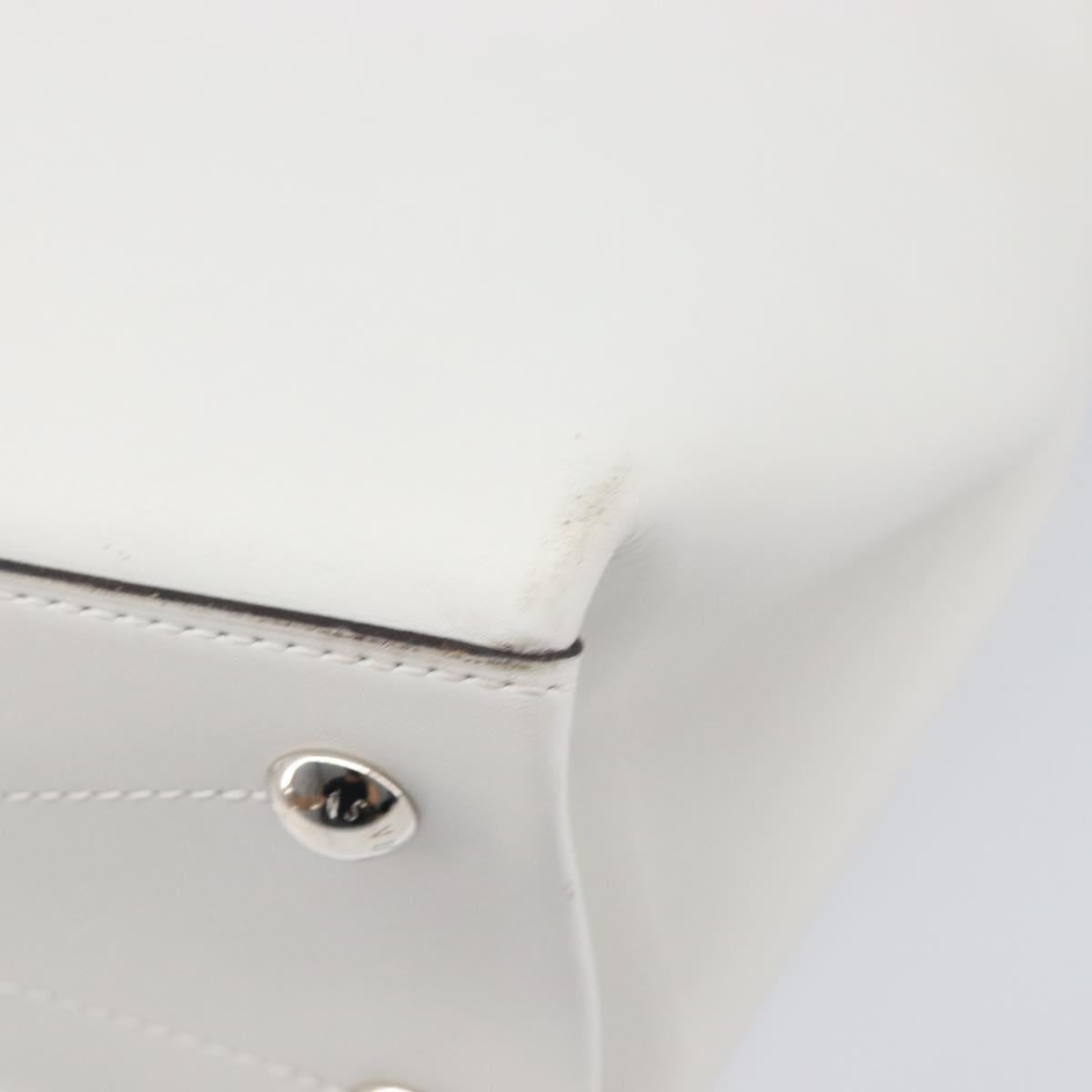 LOUIS VUITTON V Baguette GM Shoulder Bag Leather White Silver LV Auth 203256