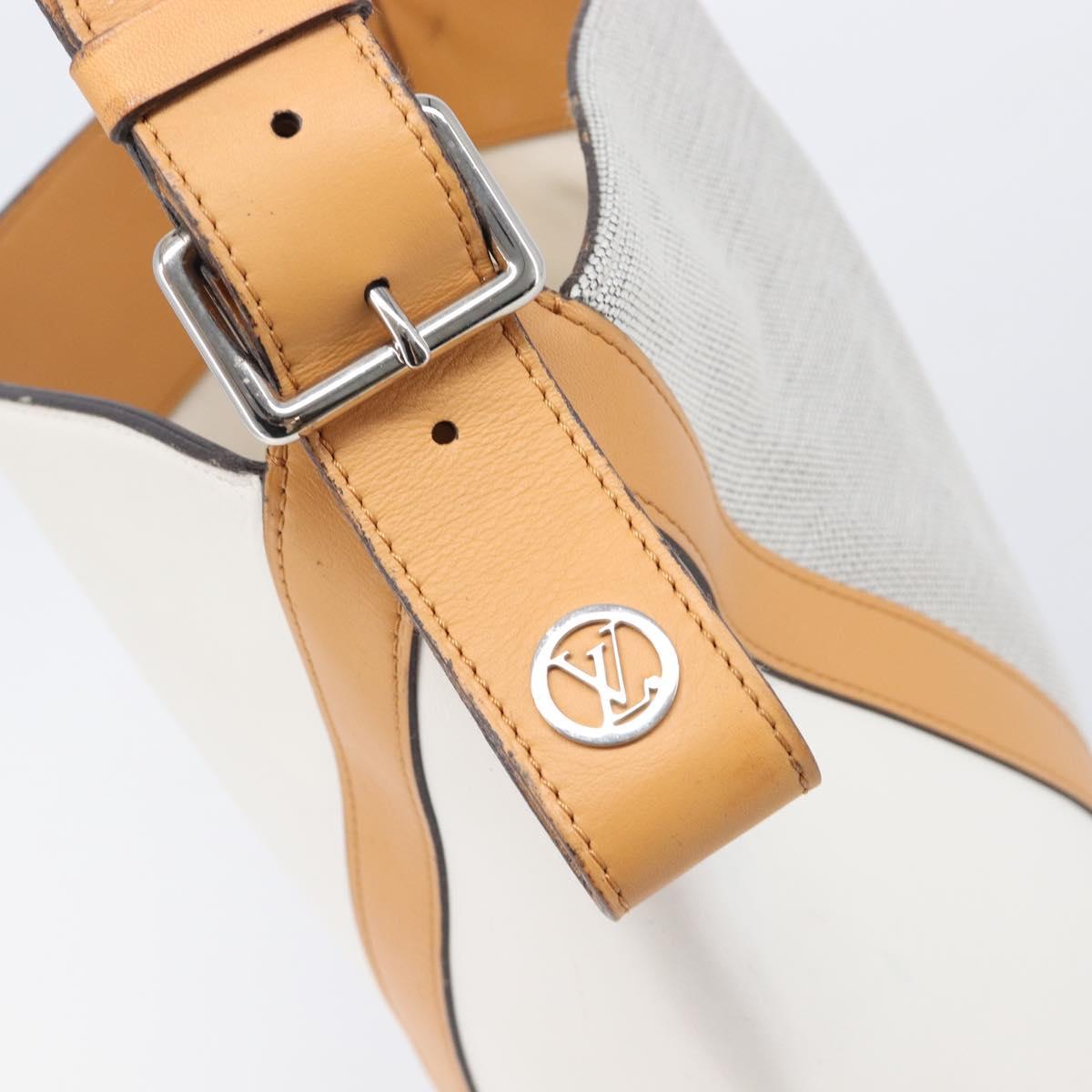 LOUIS VUITTON V Baguette GM Shoulder Bag Leather White Silver LV Auth 203256