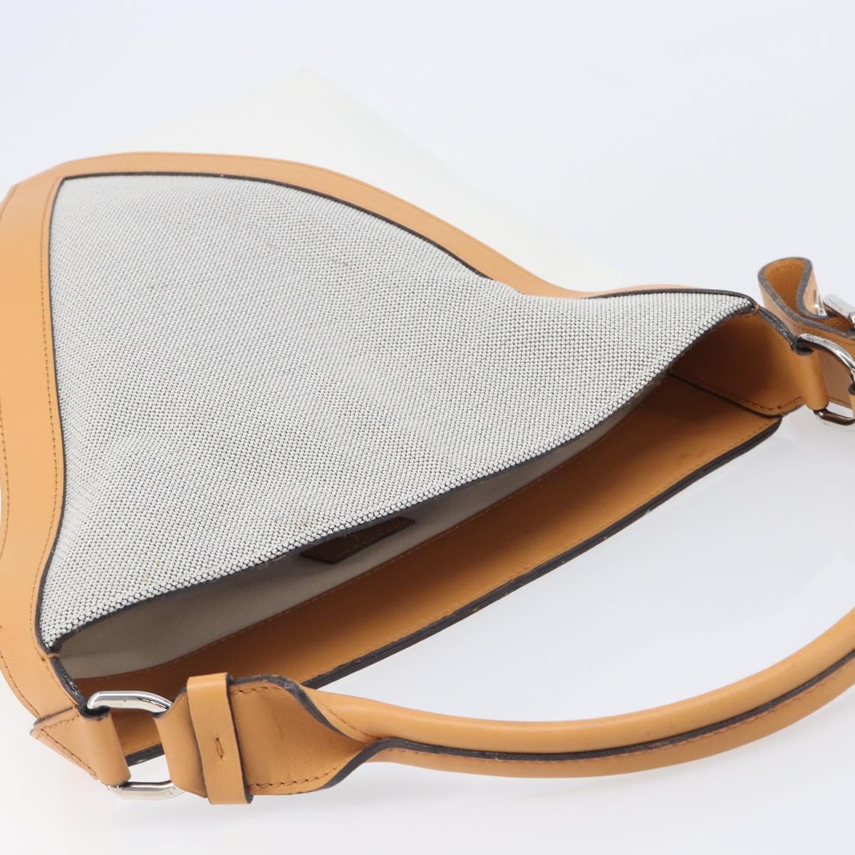 LOUIS VUITTON V Baguette GM Shoulder Bag Leather White Silver LV Auth 203256