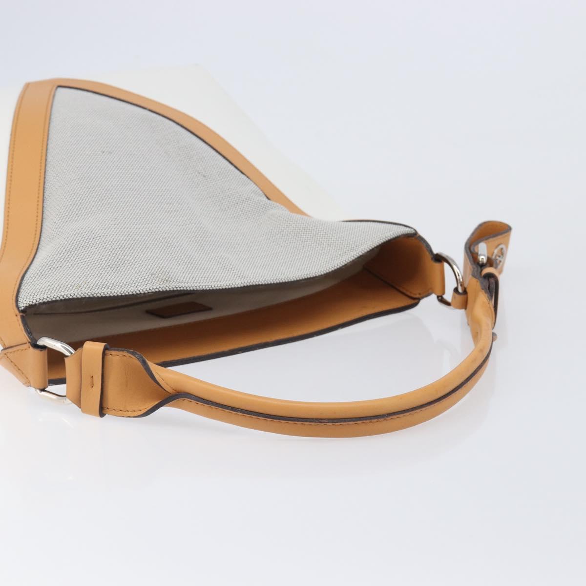 LOUIS VUITTON V Baguette GM Shoulder Bag Leather White Silver LV Auth 203256