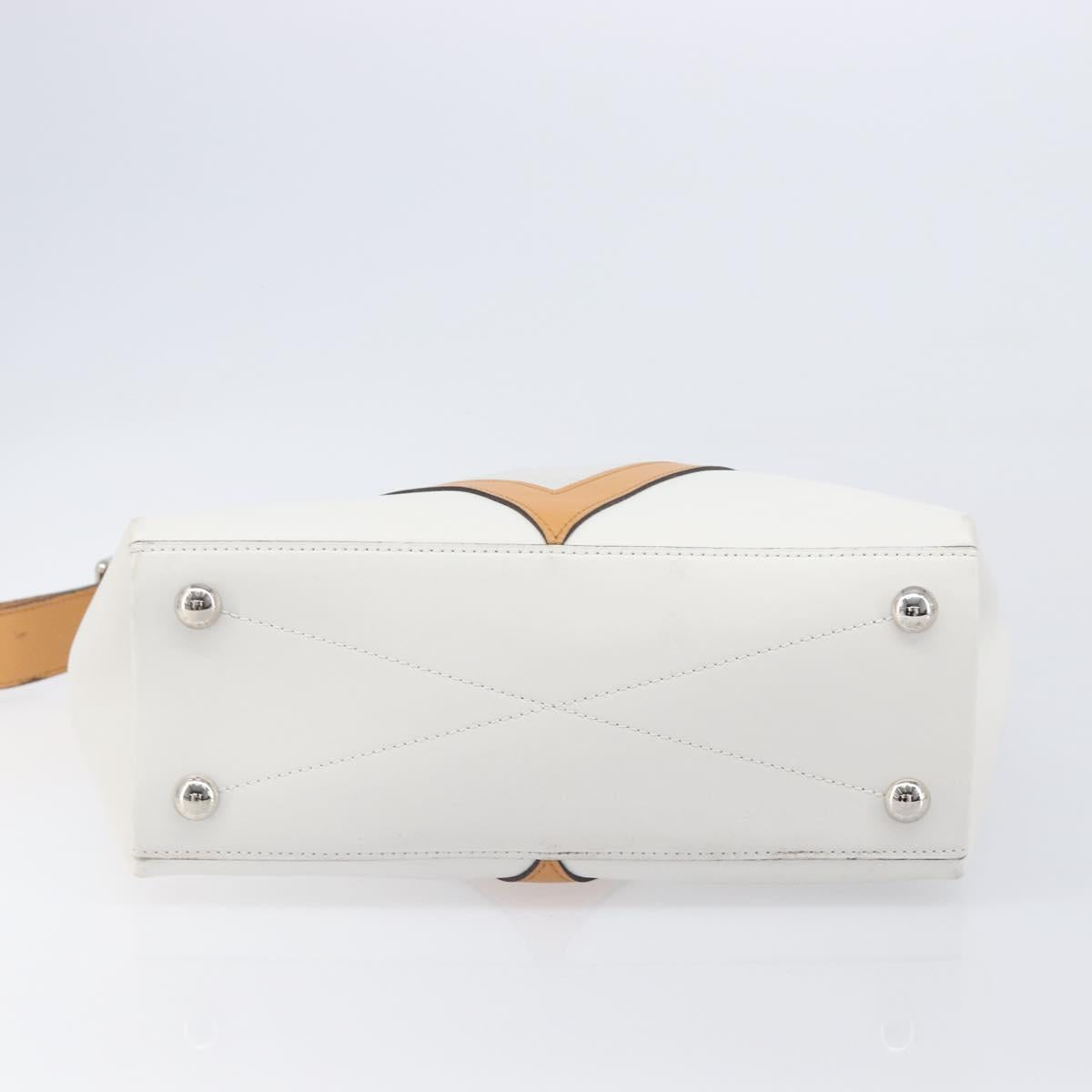 LOUIS VUITTON V Baguette GM Shoulder Bag Leather White Silver LV Auth 203256