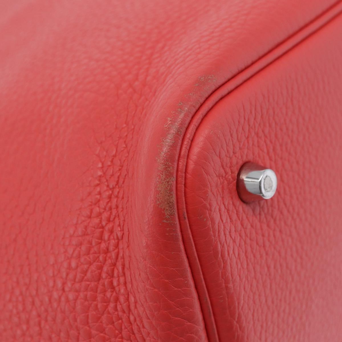 HERMES Pico Tan Lock MM Hand Bag Leather Pink Silver Auth 203257SAM