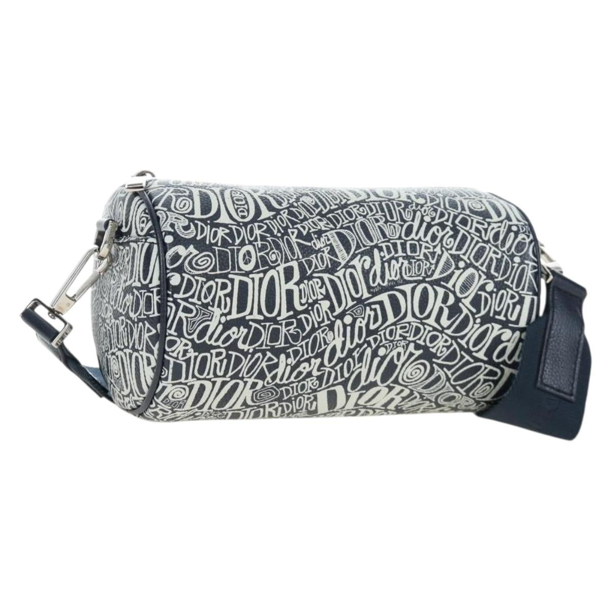 Christian Dior STUSSY Collaboration Bag Leather Navy Silver Auth 203259SAM