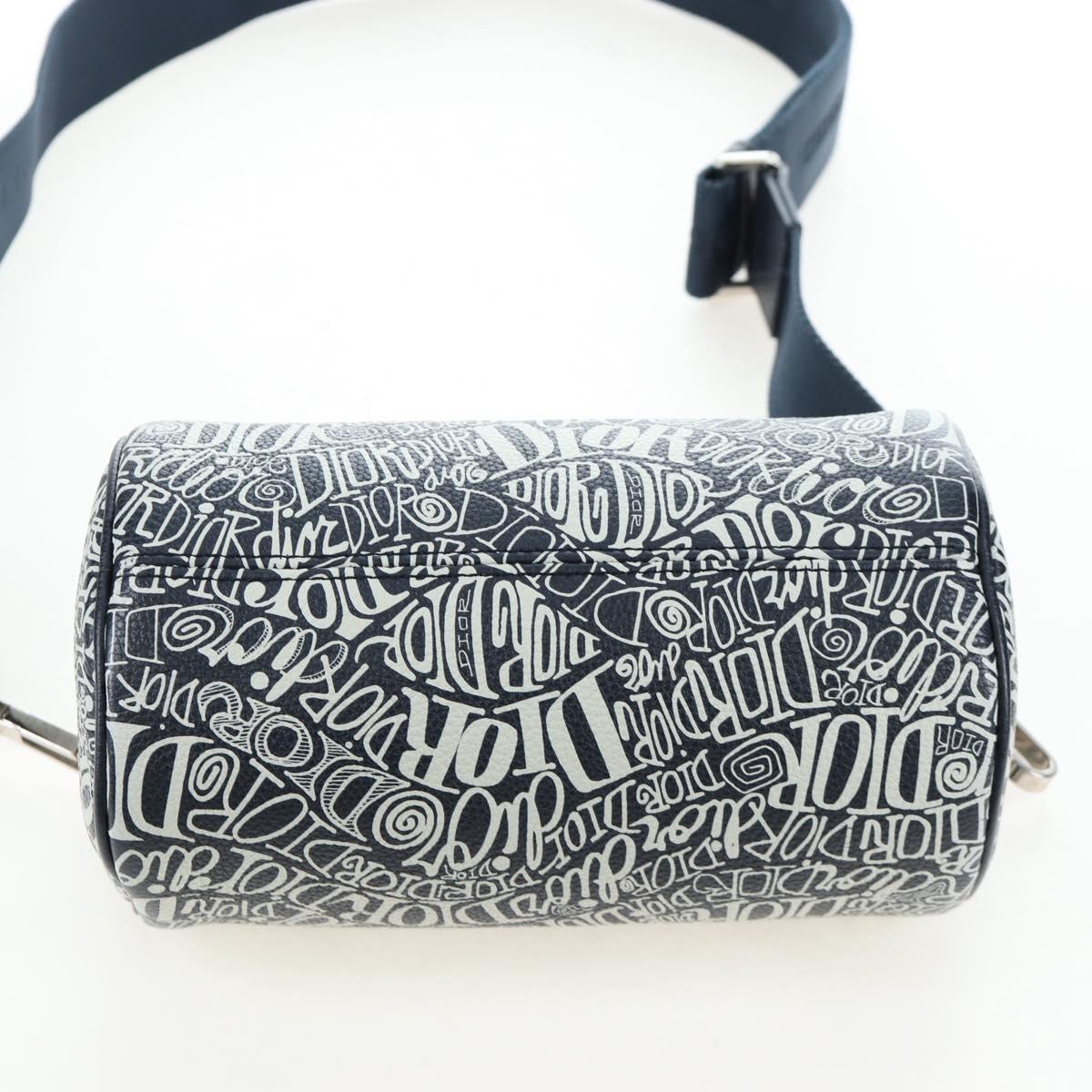 Christian Dior STUSSY Collaboration Bag Leather Navy Silver Auth 203259SAM