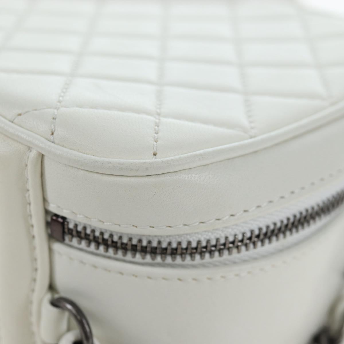 CHANEL Boy Chanel Chain Shoulder Camera Bag Lamb Skin White CC Auth 203260V