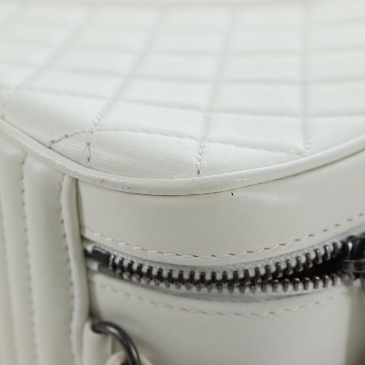 CHANEL Boy Chanel Chain Shoulder Camera Bag Lamb Skin White CC Auth 203260V