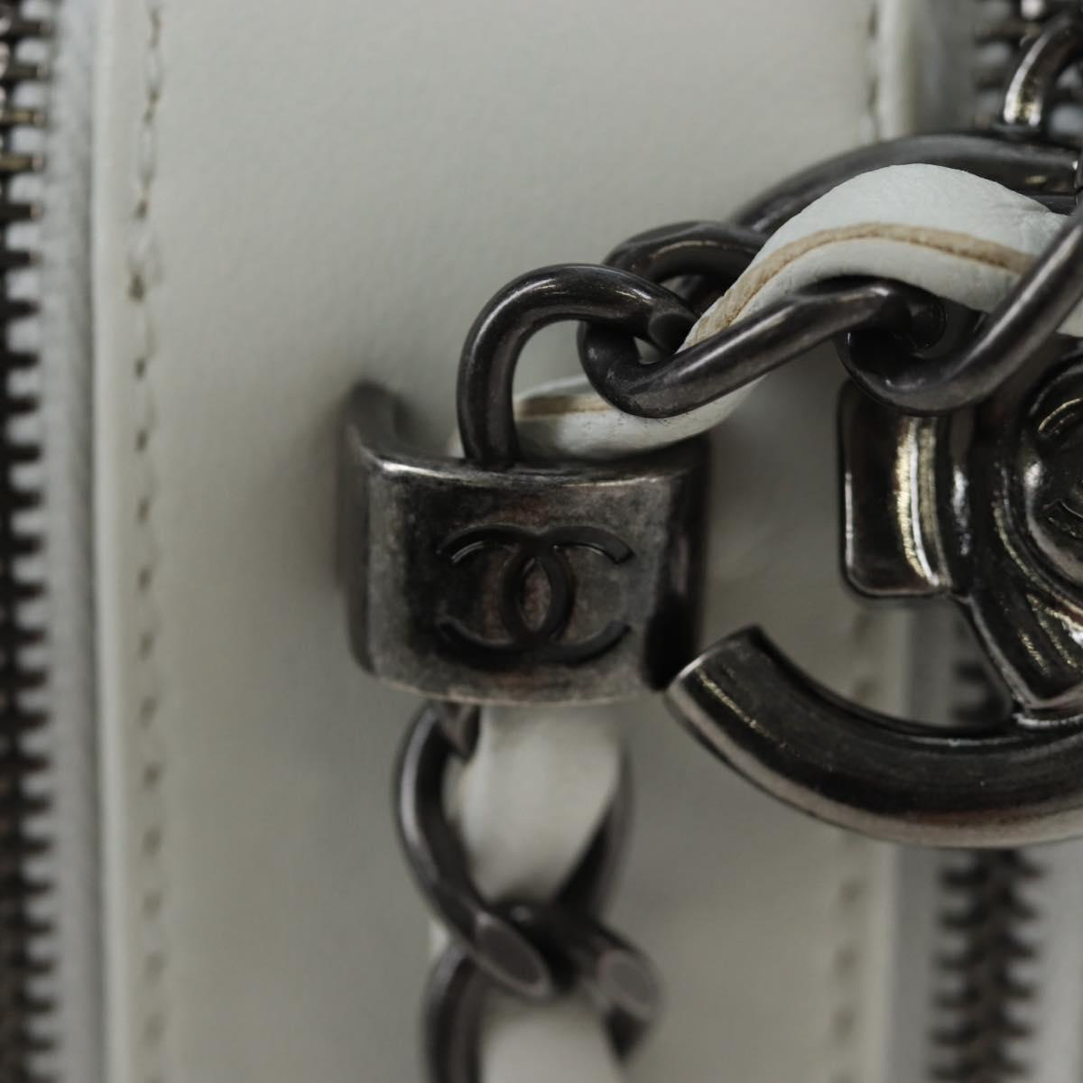CHANEL Boy Chanel Chain Shoulder Camera Bag Lamb Skin White CC Auth 203260V
