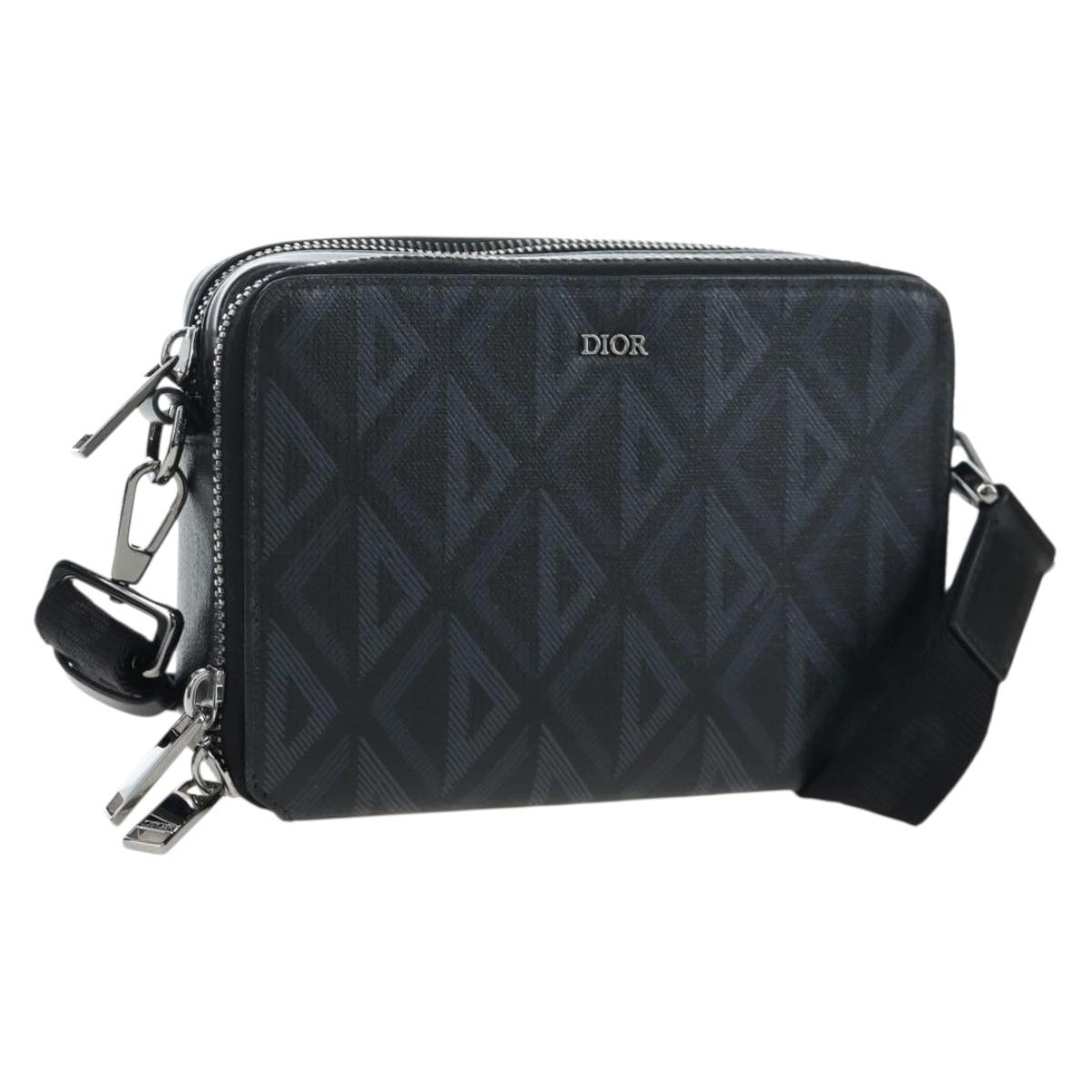 Christian Dior CD Diamond Messenger Shoulder Pouch PVC Black Silver Auth 203261V