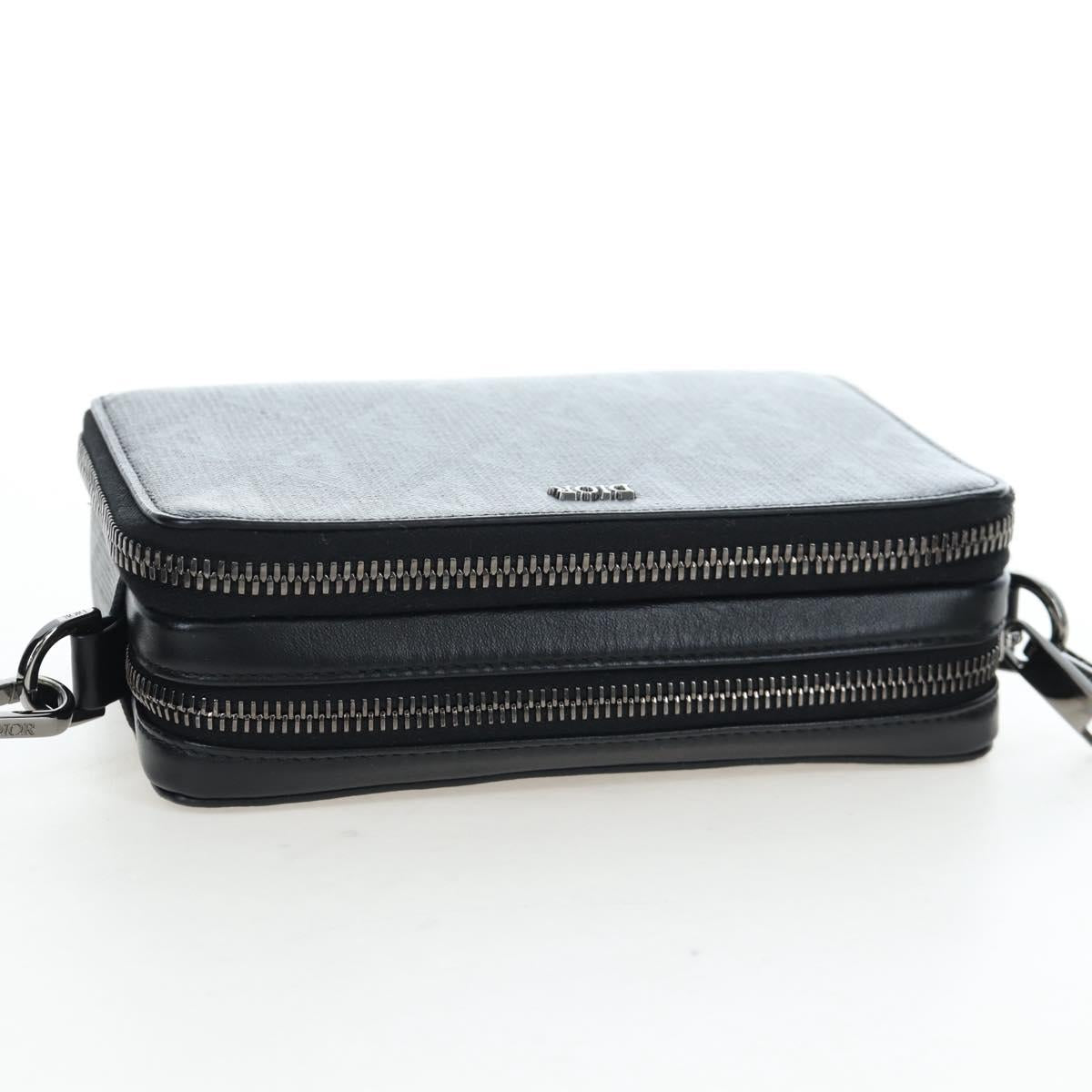 Christian Dior CD Diamond Messenger Shoulder Pouch PVC Black Silver Auth 203261V