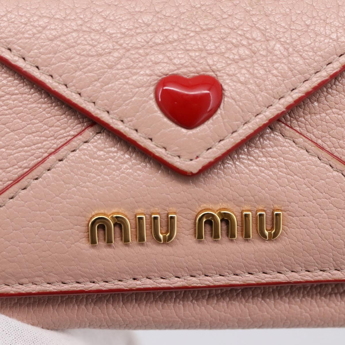 Miu Miu Trifold Wallet Leather Pink Gold Auth 203263A