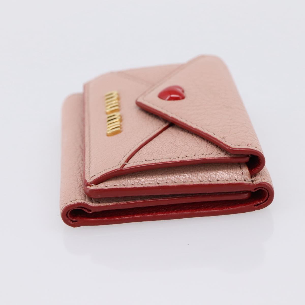 Miu Miu Trifold Wallet Leather Pink Gold Auth 203263A