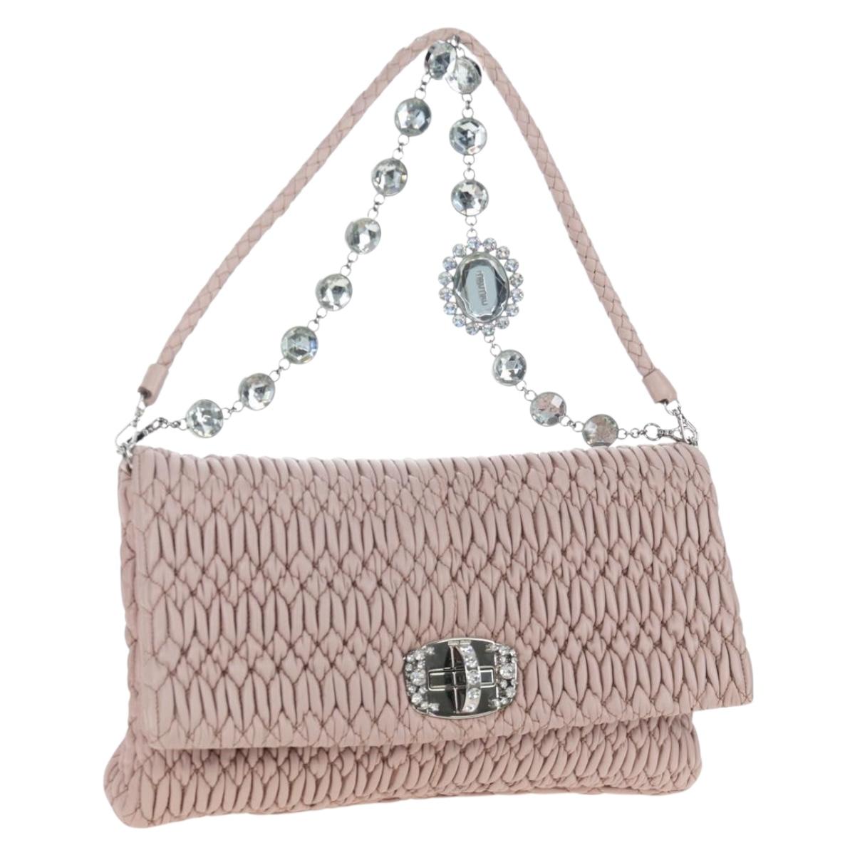 Miu Miu Nappa Crystal Matelasse Bag Leather 3way Pink Silver Auth 203264M