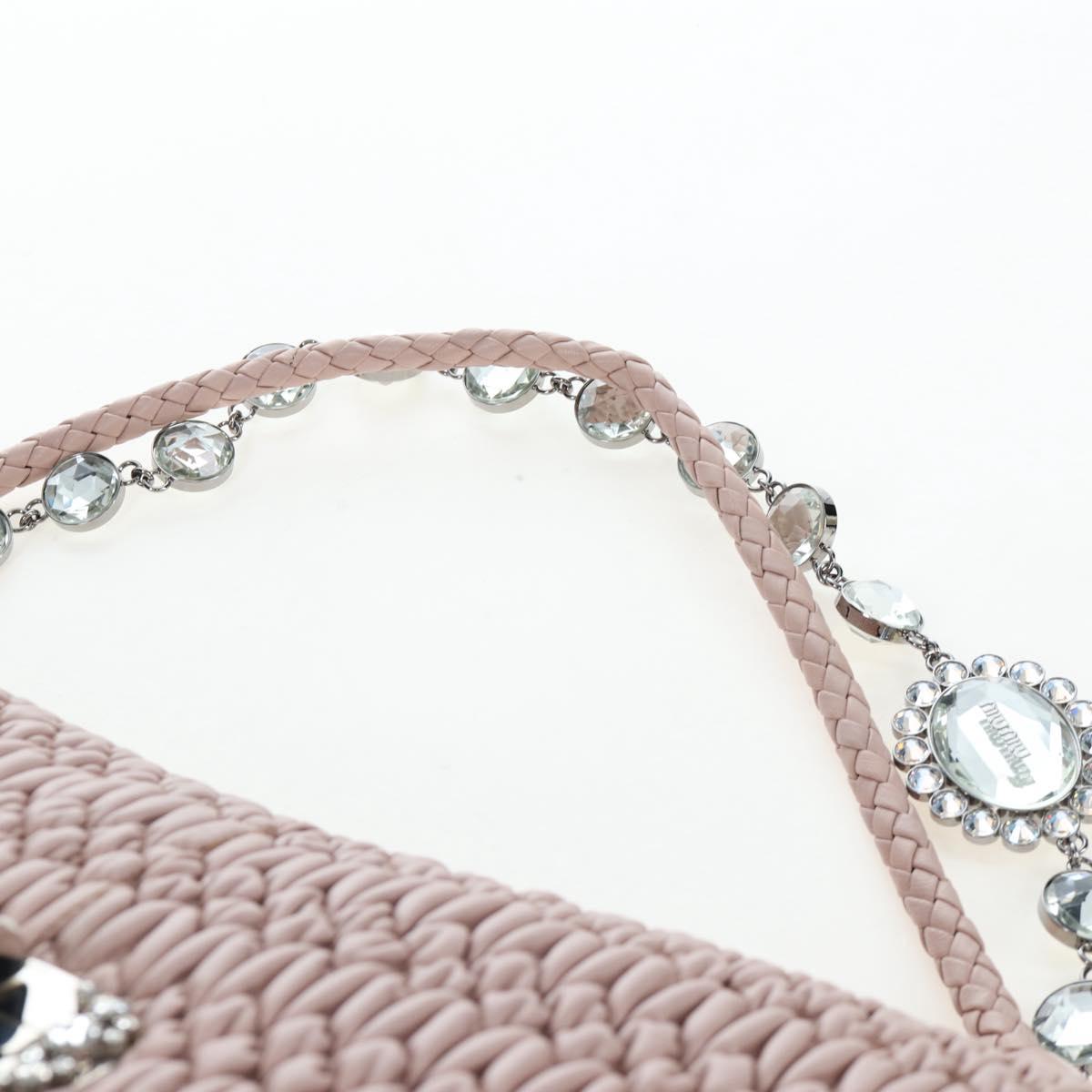 Miu Miu Nappa Crystal Matelasse Bag Leather 3way Pink Silver Auth 203264M