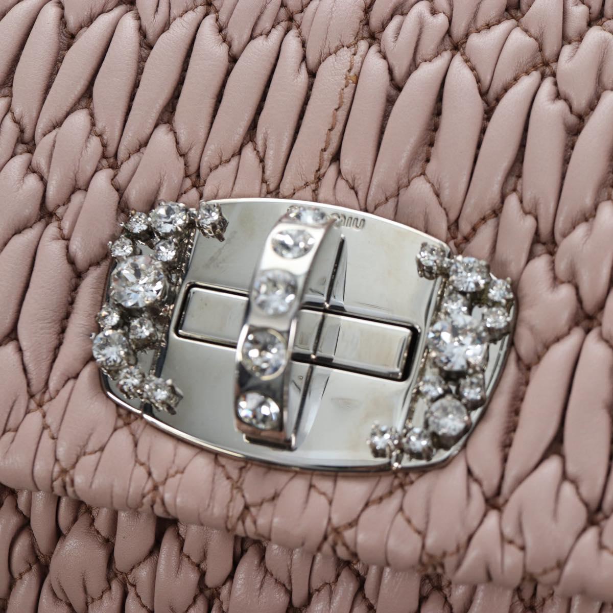 Miu Miu Nappa Crystal Matelasse Bag Leather 3way Pink Silver Auth 203264M