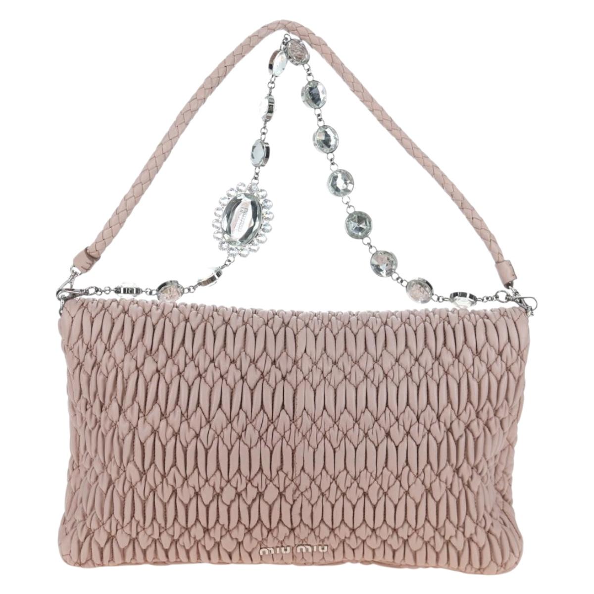 Miu Miu Nappa Crystal Matelasse Bag Leather 3way Pink Silver Auth 203264M