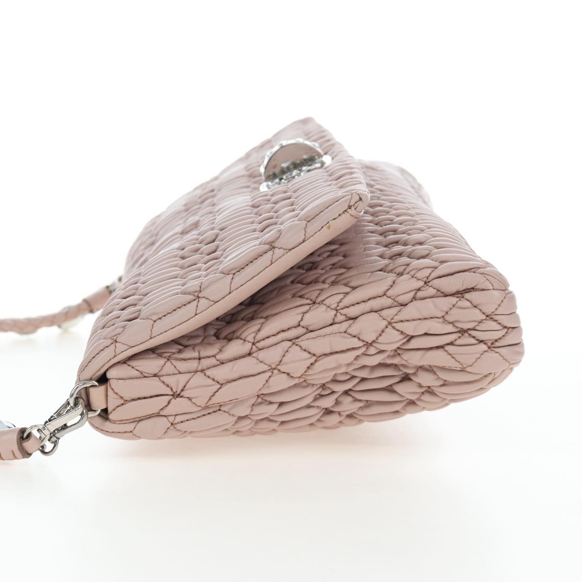 Miu Miu Nappa Crystal Matelasse Bag Leather 3way Pink Silver Auth 203264M