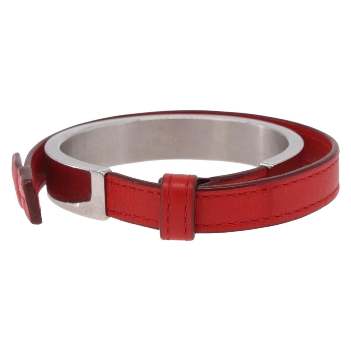 LOEWE Bangle Leather Red Silver Auth 203313A