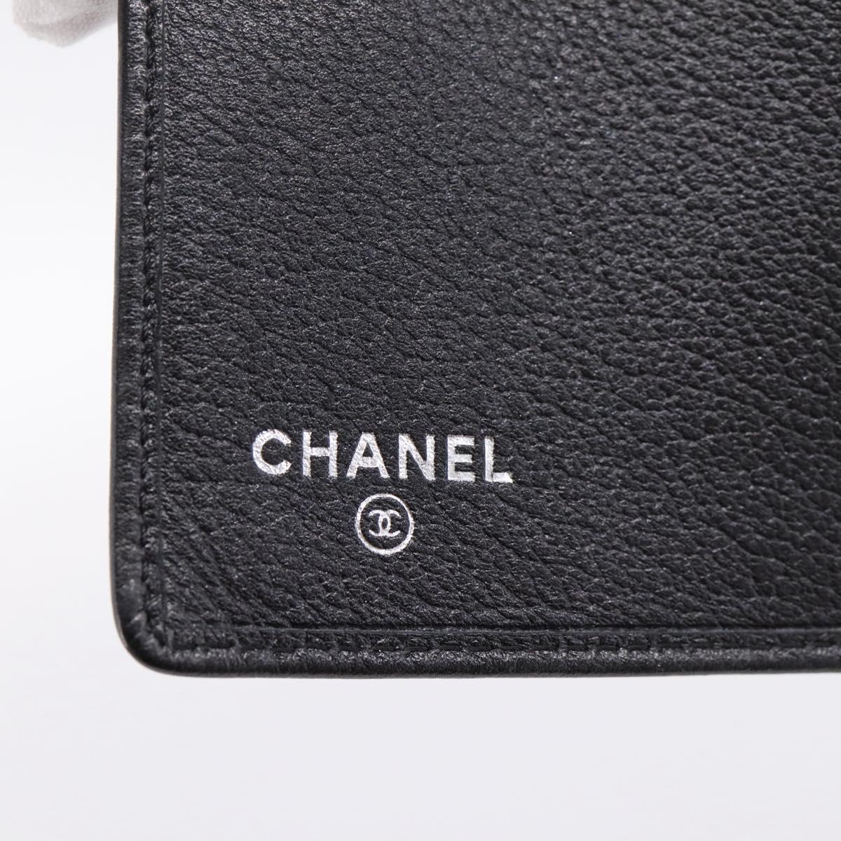 CHANEL Camelia Card Case Calf Skin Black CC Auth 203316A