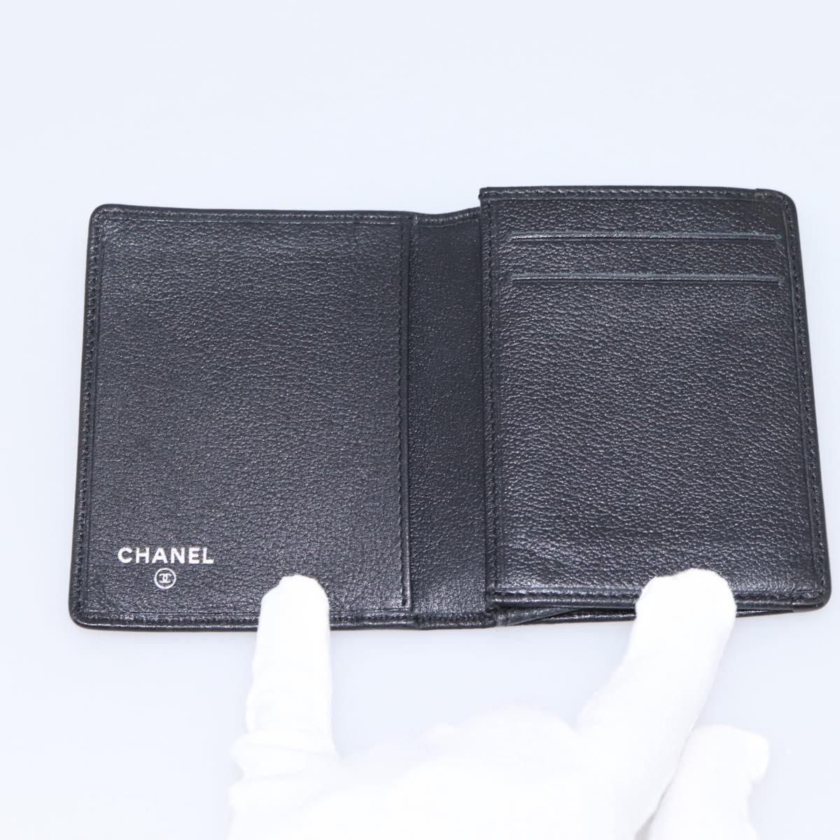 CHANEL Camelia Card Case Calf Skin Black CC Auth 203316A