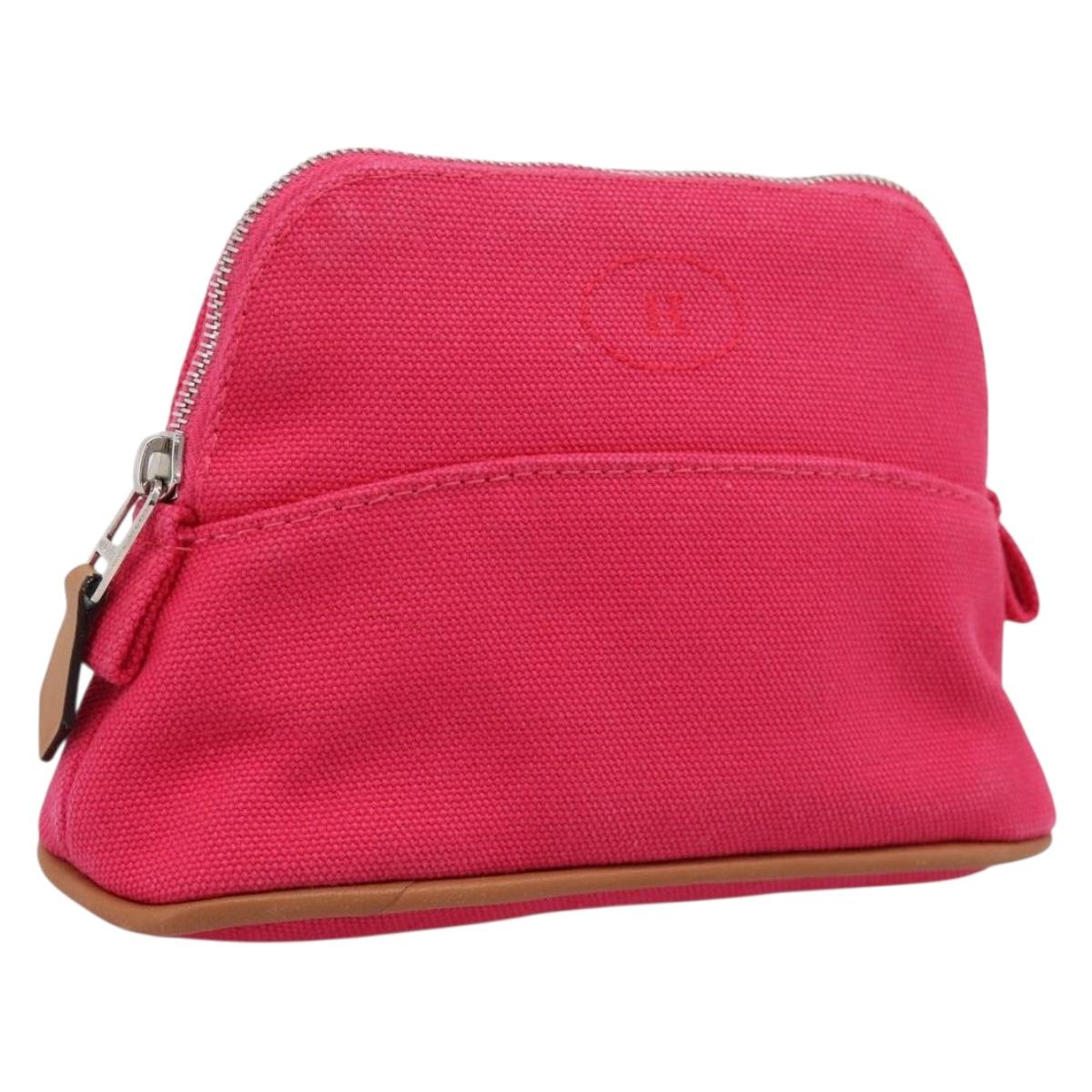 HERMES Bolide Pouch Canvas Pink Silver Auth 203321V