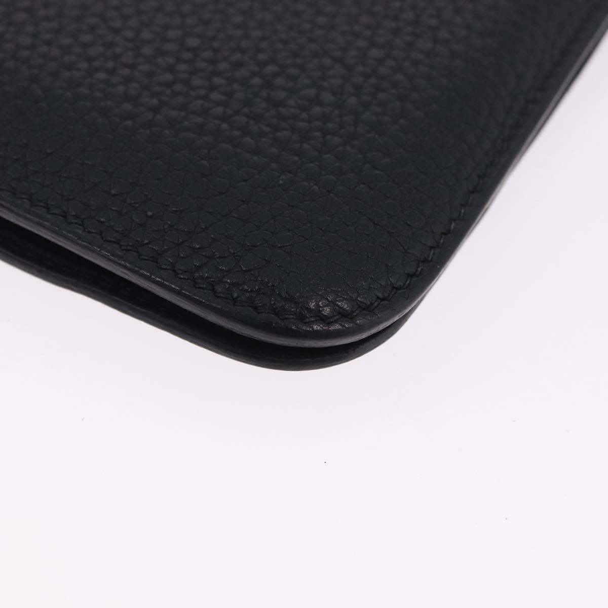 HERMES Dogon GM Wallet Leather Black Silver Auth 203322