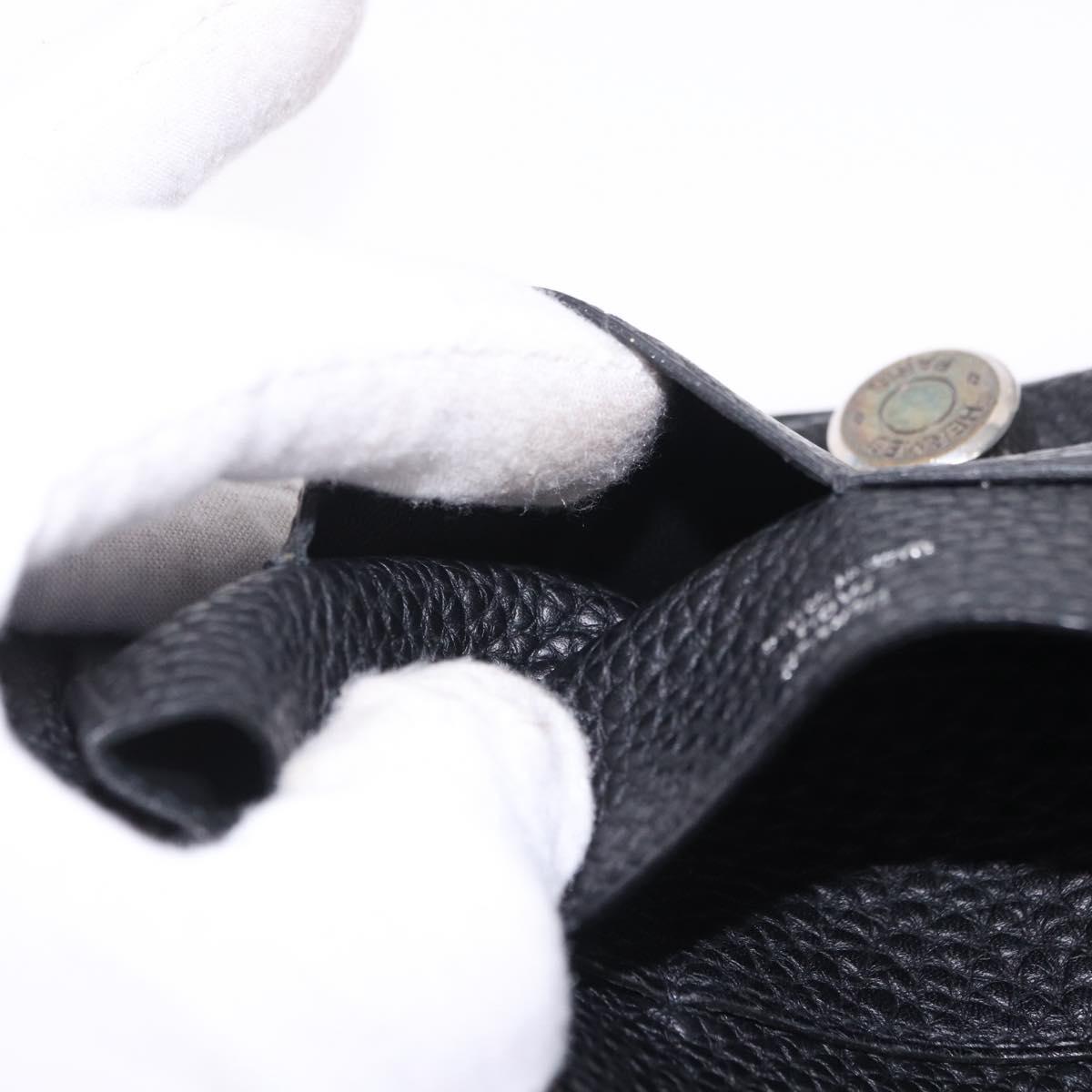 HERMES Dogon GM Wallet Leather Black Silver Auth 203322