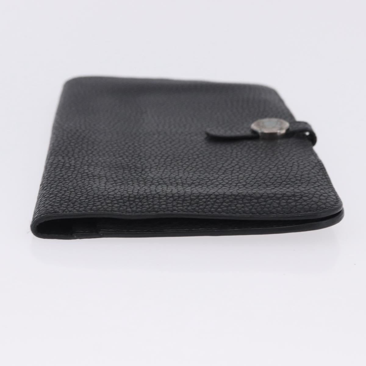 HERMES Dogon GM Wallet Leather Black Silver Auth 203322