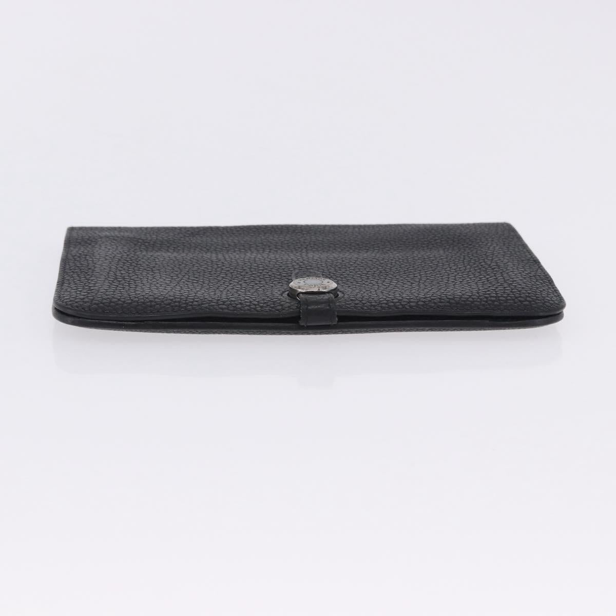 HERMES Dogon GM Wallet Leather Black Silver Auth 203322