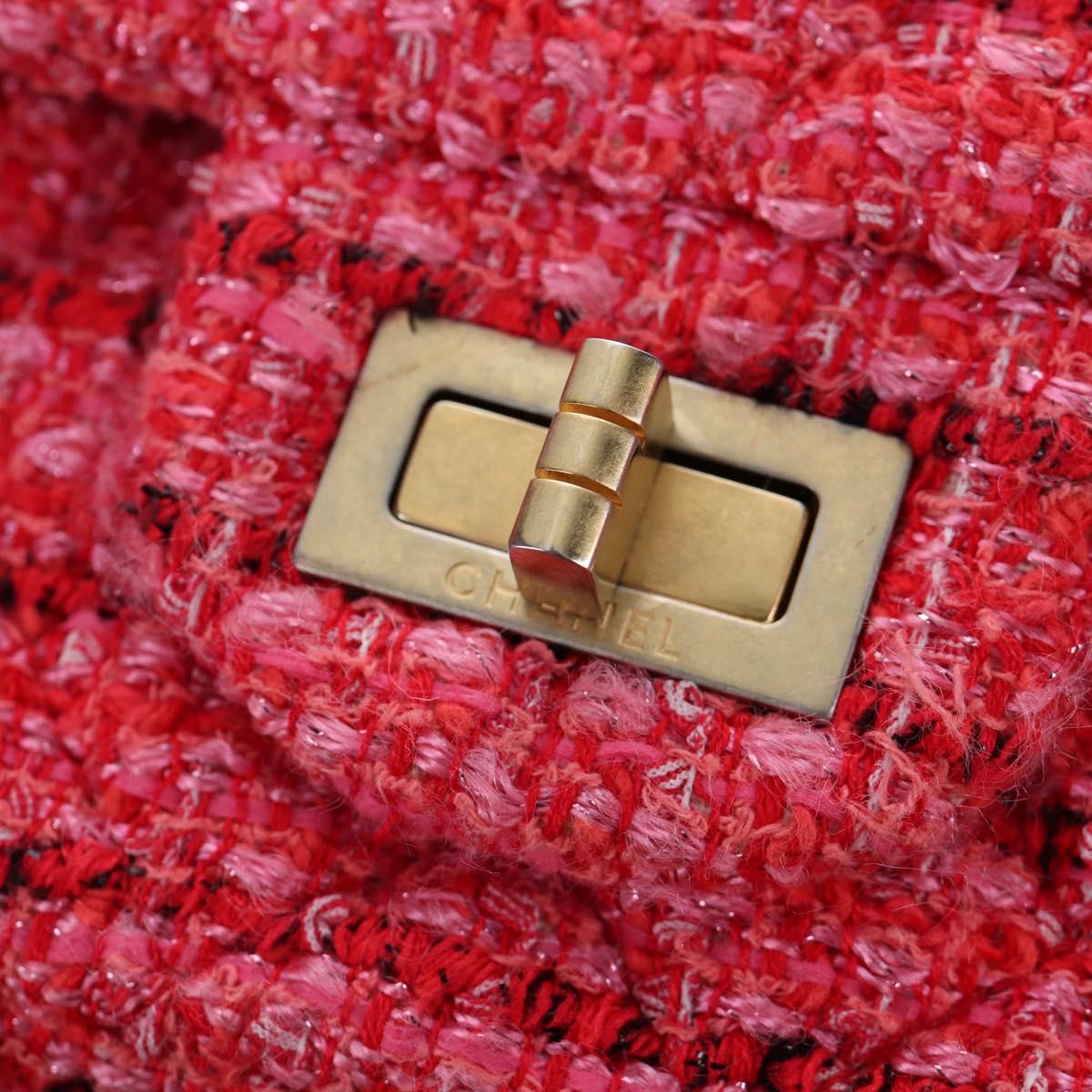 CHANEL Chain Matelasse 2.55 Shoulder Bag Tweed Pink Gold CC Auth 203324SM