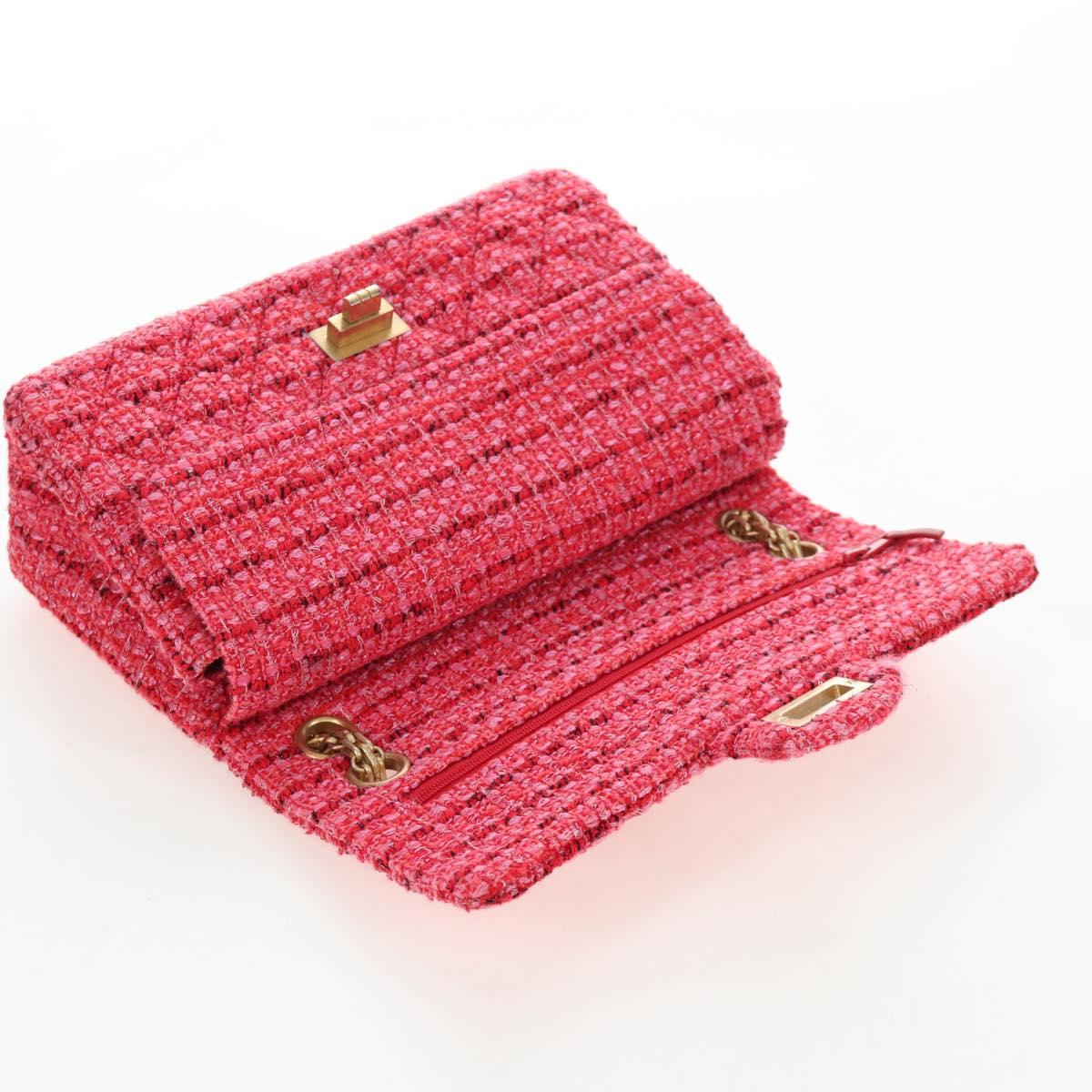 CHANEL Chain Matelasse 2.55 Shoulder Bag Tweed Pink Gold CC Auth 203324SM
