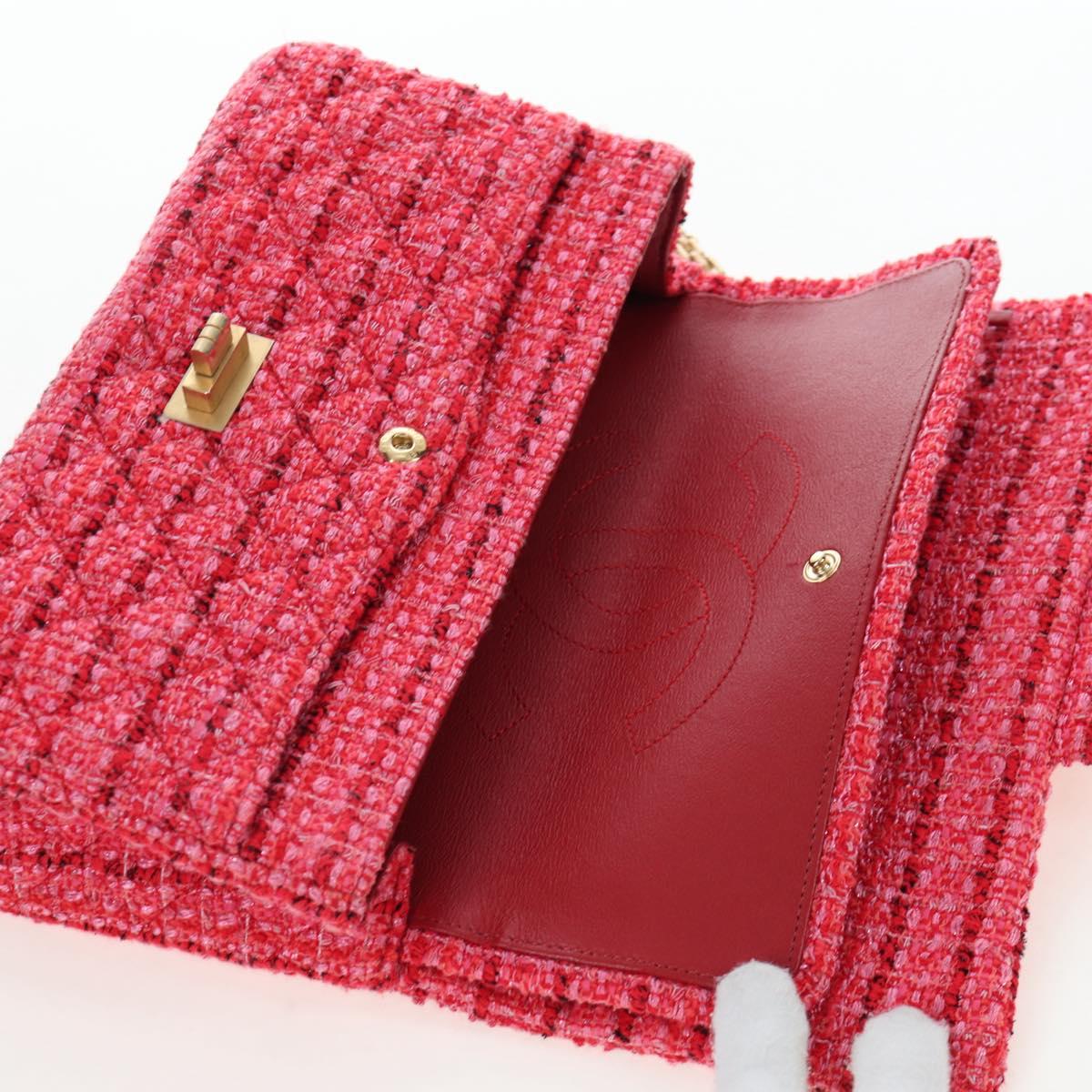CHANEL Chain Matelasse 2.55 Shoulder Bag Tweed Pink Gold CC Auth 203324SM