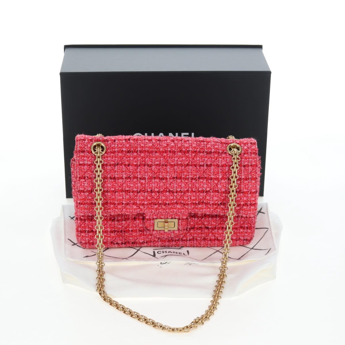 CHANEL Chain Matelasse 2.55 Shoulder Bag Tweed Pink Gold CC Auth 203324SM