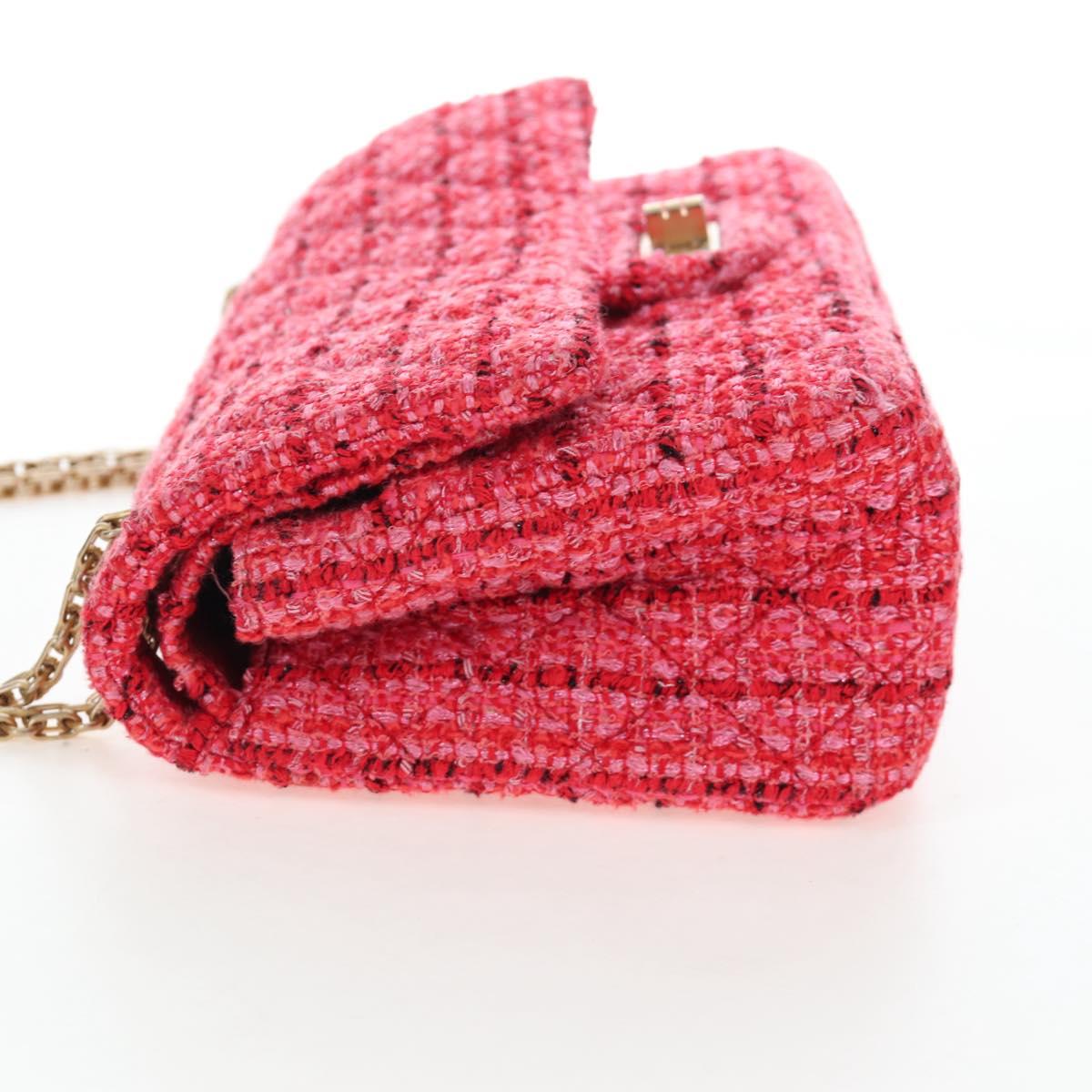 CHANEL Chain Matelasse 2.55 Shoulder Bag Tweed Pink Gold CC Auth 203324SM