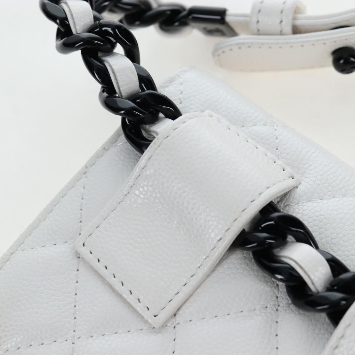 CHANEL Matelasse Chain Waist Bag Caviar Skin White CC Auth 203326M