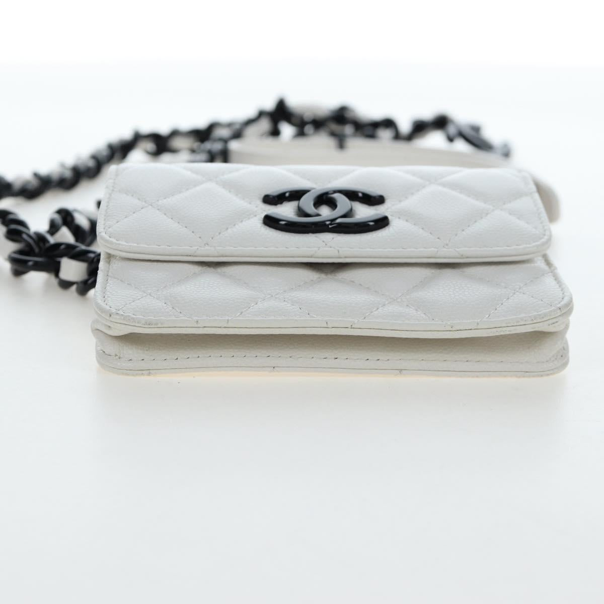 CHANEL Matelasse Chain Waist Bag Caviar Skin White CC Auth 203326M