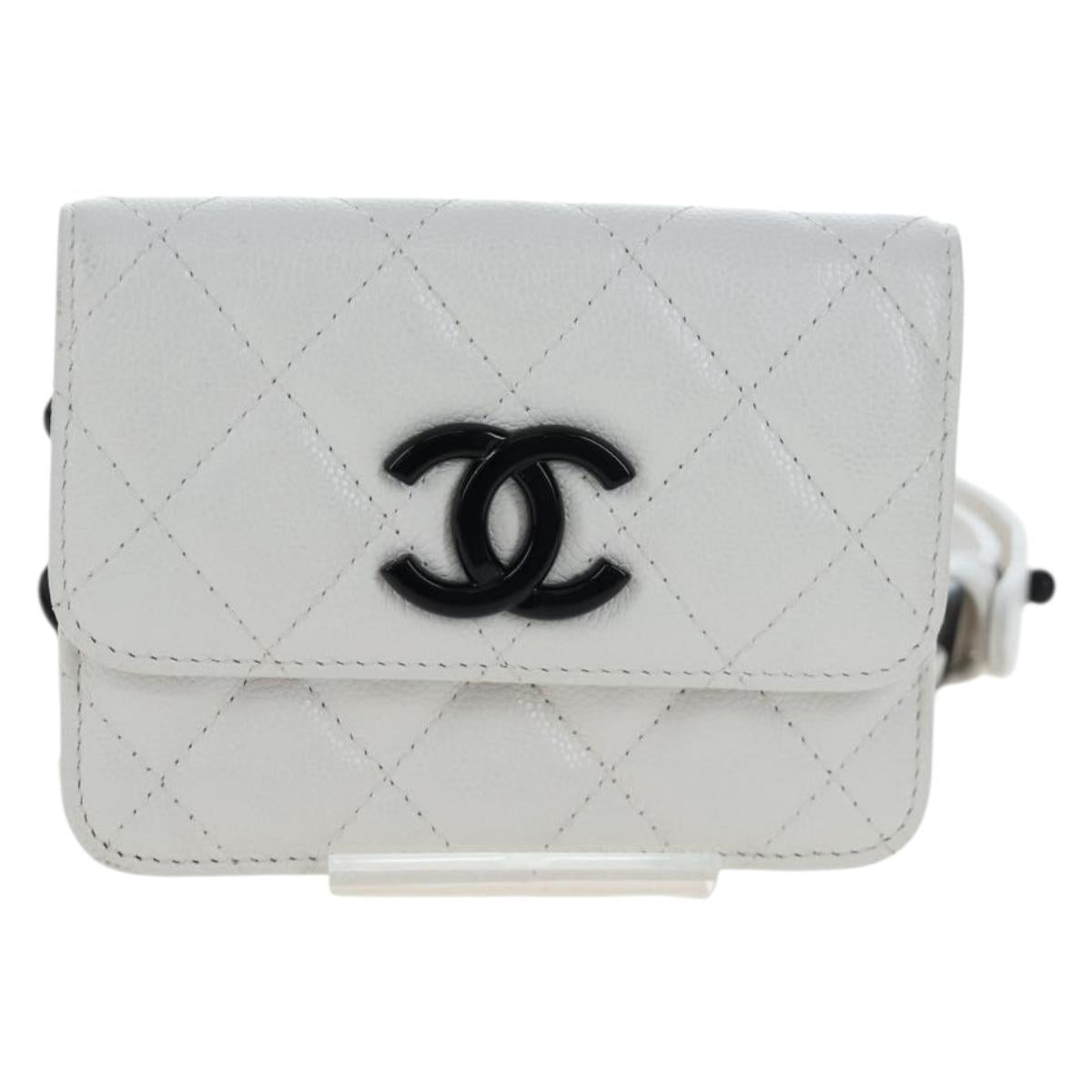 CHANEL Matelasse Chain Waist Bag Caviar Skin White CC Auth 203326M