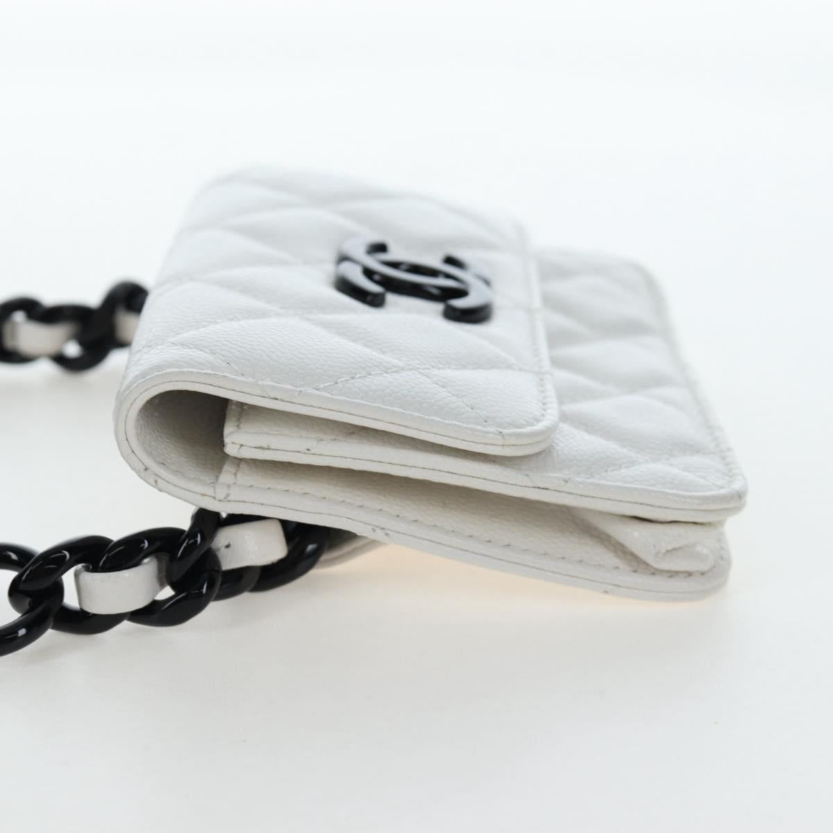 CHANEL Matelasse Chain Waist Bag Caviar Skin White CC Auth 203326M