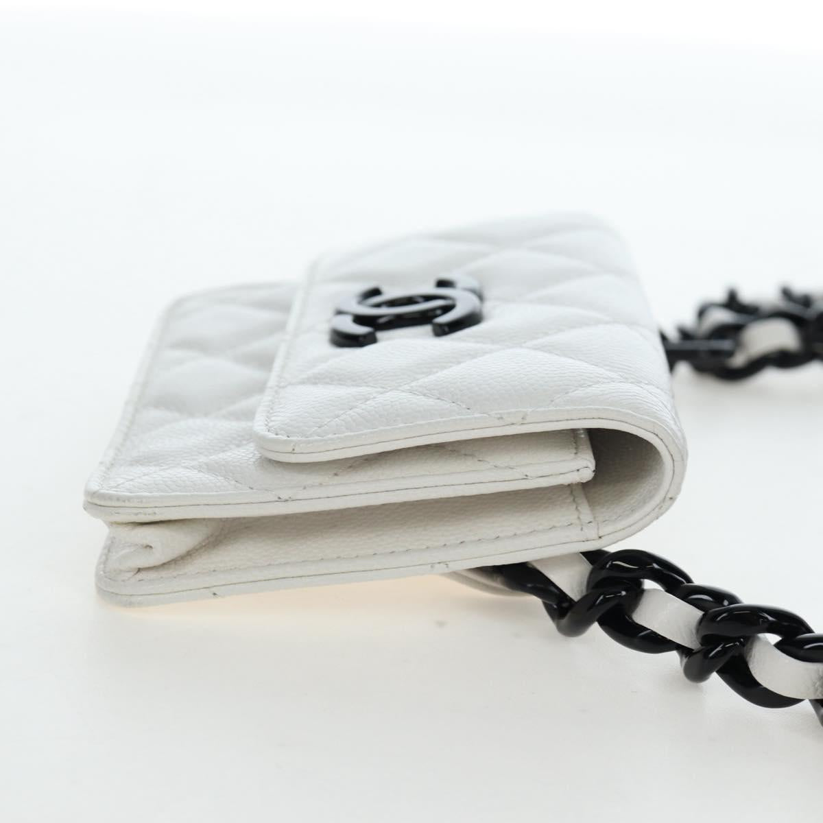 CHANEL Matelasse Chain Waist Bag Caviar Skin White CC Auth 203326M