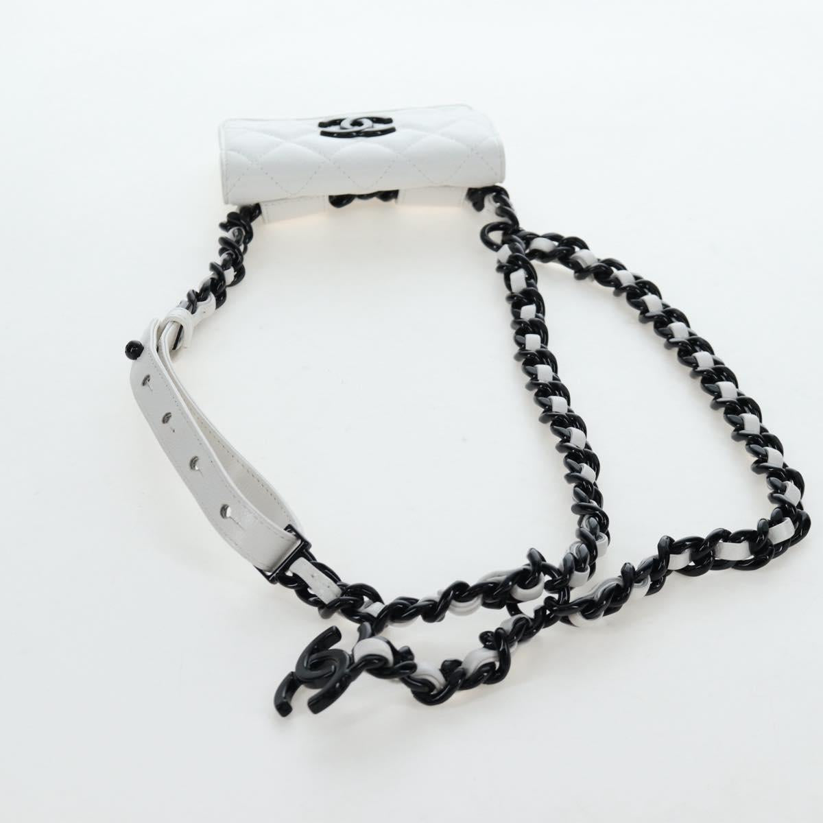 CHANEL Matelasse Chain Waist Bag Caviar Skin White CC Auth 203326M
