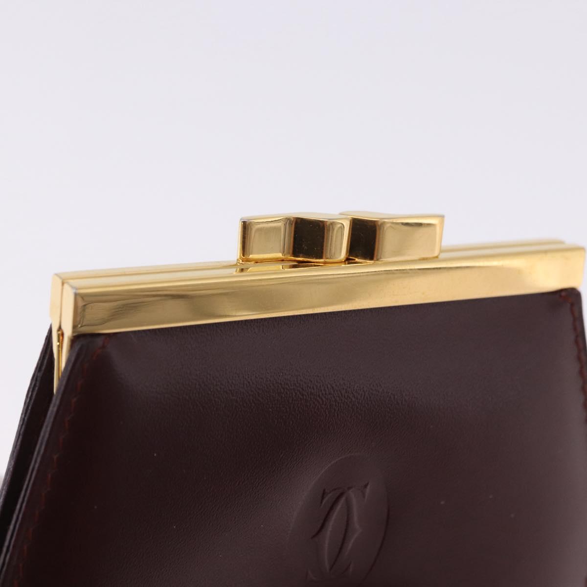 CARTIER Must Line Coin Purse Leather Bordeaux Gold Auth 203332V